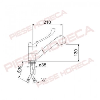 Baterie monobloc cu  levier de comanda lung, cap cu dus  cromat